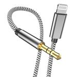 iPhone Aux Cord for Car, 6FT [Apple MFi Certified] Lightning to 3.5 mm Headphone Jack Adapter Nylon Braided Audio Stereo Cable for iPhone 14 13 12 11 XS XR to Car Home Stereo Speaker Headphone, Silver