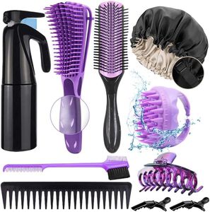 Aozzy 10 pièces Brosse à Cheveux Démêlante kit, Bouclés pour Cheveux Afro Naturels,ensemble de brosse ventilée Avec Vaporisateur de Coiffure Bonnet
