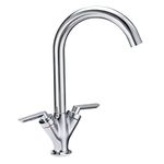 Funime® Kitchen Sink Mixer Taps Monobloc Swivel Spout Chrome Brass Dual Lever with Hoses, DT03A