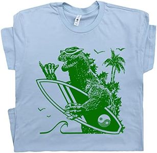 XL - Dinosaur Surfing T Shirt Cool Surf Shirts Vintage Surfer Graphic Tee for Men Women Kids Teen Hawaii Retro Surfboard Blue