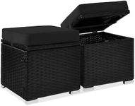 Best Choice Products Set of 2 Wicker Ottomans, Multipurpose Outdoor Furniture for Patio, Backyard, Additional Seating, Footrest, Side Table w/Storage, Removable Cushions - Black/Black