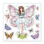 GLOBLELAND Butterfly Elf Clear Stamps for DIY Scrapbooking Butterfly Fairy Silicone Stamp Seals Transparent Stamps with Colorful Back Sheet for Cards Making Photo Album Journal 3.9x3.9inch