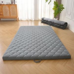 DOWNSTORIA Japanese Floor Mattress, Futon Mattress Roll Up Tatami Mat with Handle, Foldable Floor Bed Sleeping Pad for Camping, Queen Size, Grey(60x80)