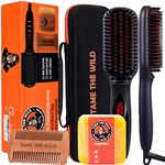 TAME'S ELITE BEARD STRAIGHTENER BRUSH - Anti-Scald Beard Straightening Comb - MCH Ceramic Heating- Ionic Generator - 12 Temp Settings - Best for Beards Over 2" Long - Limited Holiday Gift Set