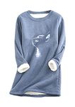 EFOFEI Women's Crew Neck Soft Loungewear Cute Casual Girl Sweater Cute Cat Paw Printing Tunic Tops Plain Solid Sweatshirt Cat Blue XL