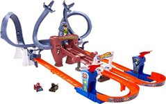 Hot Wheels RacerVerse Spider-Man’s Web-Slinging Speedway Track Set with Hot Wheels Racers Spider-Man & Black Panther, Multi-Lap Race to Escape Doc Ock