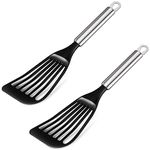 Tenta Kitchen 2PCS Nonstick Wok Slotted Spatula Turner, Thin Slotted Spatula, Wide Nylon Blade Lightweight but Sturdy Kitchen Fish Spatula, Desgin for Egg Fish Flying, Grey/Black Blade