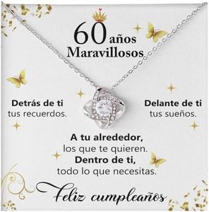 Bramart Collar Mujer Cumpleaños 60 Años Oro, Plata Ideas de Regalo para Ella Evento Especial Fiesta - Set de Regalo con DEDICACIÓN (Plata - 60 Años)