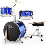 Kids Drum Kit Eastar 14 '' for Kids Beginners, Drum Set 3-Piece with Adjustable Throne, Cymbal, Pedal & 2 Pairs of Drumsticks, Junior Drum Set with Bass Tom Snare Drum, Mirror Blue