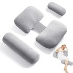 TokSay Pregnancy Pillows for Sleeping, 4PCS Maternity Pillow for Pregnant Women, Body Pillow Support for Back, Leg, Belly and Hip, with Washable Velvet Cover (Gray)