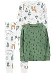 Simple Joys by Carter's Unisex Kids' 3-Piece Snug-Fit Cotton Christmas Pyjama Set, Pack of 3, Green Pine/White Forest, 5 Years