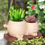 LASTOOLS Swing Face Planter Pot Hanging Resin Flower Head Planters for Indoor and Outdoor Plants, Cute Succulent Pots for String of Pearls Plant, Ideal Gifts for Mother's Day and Christmas