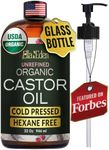 Ella & Eden Organic Castor Oil - Big 32 Fl Oz Glass Bottle - Cold-Pressed, Hexane-Free, USDA Certified, Unrefined & 100% Pure - For Hair Growth, Face, Skin