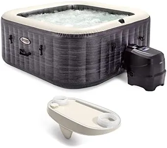 Intex PureSpa Plus Greystone Inflatable Square Outdoor Hot Tub Spa, 83x28" and Tray Attachment Accessory for Mobile Tablet Phones with LED Light Strip