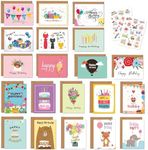 Fyvadio Birthday Cards, 20 Pack Blank Happy Birthday Cards with Envelopes & Stickers Assortment in Bulk for Family, Kids, Friends, Work & Office Celebrations