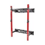 Signature Fitness 3” x 3” Wall Mounted Fold-in Power Cage Squat Rack with Adjustable Pull Up Bar and J Hooks - Space-Saving Home Gym