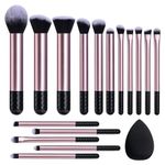BS-MALL Makeup Brushes 16 Pcs Purple Short Handle Travel Makeup Brus Set with 1 Triangle Puff (Purple)…