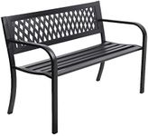 MODAA Cast Iron Modern Garden Bench for Outdoor, Park, Yard, Patio, Outdoor Weatherproof Loveseat Bench with Mesh Patterned Design Backrest, 119cm x 53cm x 75cm, Black