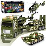 Tacobear Military Truck Army Toys for Boys, Large Friction Powered Army Transporter Truck Toys with Helicopter Tank Lights and Sounds, Vehicle Carrier Truck Toys Gift for Kids Boys 3 4 5 6 7 years