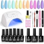 beetles Gel Polish Gel Nail Polish Kit Pastel Gel Polish with 48W LED Nail Lamp Dryer Baby Blue Yellow Gel Polish Soak Off Gel Base Top Coat Starter Kit Manicure Holiday Nails Women