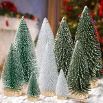 9pcs Mini Christmas Tree Desktop, Artificial Christmas Pine Tree, Mini Bottle Brush Trees Tabletop, Small Sisal Trees with Wooden Bases, Xmas Holiday Decor (Dark Green-Green-Silver)