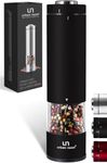 Electric Salt and Pepper Grinder - Battery Operated Stainless Steel Pepper Mill with Light (Black) - Automatic One Handed Operation - Electronic Adjustable Shaker - Ceramic Grinder