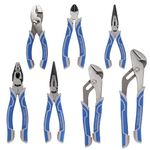 COMOWARE 7Pcs Pliers Tool Set, Mechanic Pliers Set with Rolling Pouch, includes Groove Joint, Long Nose, Slip Joint, Diagonal and Wire Pliers for Home DIY Craft Projects Basic Repairs