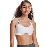 Under Armour womens Crossback Low-impact Sports Bra , White (100)/Black , Medium