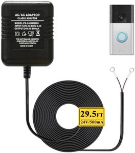 24V, 29.5ft Ring Doorbell Transformer, Doorbell Power Supply, AC Adapter Compatible with Ring, Nest Hello, Wyze, Eufy Video Doorbells and Ecobee, Sensi, Nest, Honeywell, Longer Charging Cable, Black