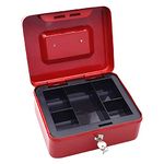 oddpod™ DL Metal Cash Box & Jewelry Safe Locker with Plastic Coin Tray & Key Lock - Medium (Red)