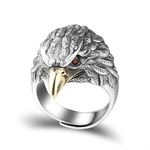 QUSIIOSLK Men's Vintage 925 Sterling Silver Open Eagle Ring Unique Neutral Silver Eagle Knight Ring Gothic Punk Style Men and Women Ring Animal Eagle Jewelry for Veterans Men