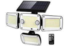 Outdoor Solar Motion Sensor Lights - Dual Sensor 342 LED 4000LM 7000K for Outside Security Lighting - IP65 Waterproof and Remote Control Flood Lights for Yard, Garage, Garden (1 Pack)