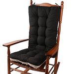 KGPLOME 18 in Jumbo Rocking Chair Cushions with Ties,Non-Slip Durable Linen Pads Thick Padding and Tufted Design for Living Room Rocker (Black, Set of Seat & Back Cushion)