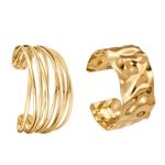 JENCVNL 2PCS Gold Cuff Bangle Bracelet for Women, Chunky Cuff Bangle Bracelets Open Cuff Bangles Bracelet for Women Ladies Girls (Gold Bracelet Set#1)