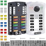 300A 12 Way Blade Fuse Block, 12 Circuits Boat Fuse Box Panel with Dual Positive Power Inputs and Negative Bus, Standard ATC/ATO Fuse Holder with LED Indicator, for 12V/24V Car Truck Marine