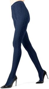 MeMoi Juneau Diamonds Cotton Tights for Women, Cozy and Elegant Sweater Tights - Sizes Small to X-Large, Navy Blazer, S-M