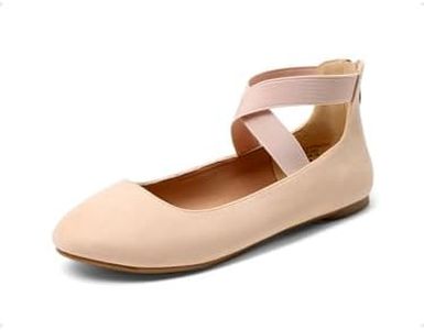 DREAM PAIRS Women's Comfortable Fashion Elastic Ankle Straps Flats Shoes,Size 7.5,Nude,Sole_Stretchy