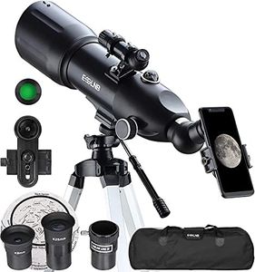 ESSLNB Telescopes for Adults Kids Astronomy Beginners 80mm Astronomical Telescopes with 10X Phone Mount Refractor Telescope Tripod and Carrying Bag Erect-Image Travel Telescope with Moon Filter