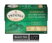 Twinings Irish Breakfast Individually Wrapped Tea Bags | Caffeinated, Thick, Malty, Full-Bodied 100% Black Tea | 20 Count (Pack of 6) | Enjoy Hot or Iced