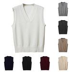 Prime of Day Sales Women's V Neck Ribbed Sweater Vest Casual Plain Knitted Jumper Vests 2024 Trendy Sweaters Cute Preppy Clothes Brand Products Store White