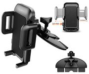 Pokanic Car Cell Phone Mount Adjustable 360 Rotation Stand Holder Three-Side Grips Design One Touch Clamp Compatible with iPhone Galaxy Note Pixel Universal (CD Slot Mount)