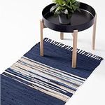 JEMIDI Cotton Rug - Machine Washable - Versatile Home Decor Runner Rugs for Bedroom, Kitchen, Living Room, or Hallway - 60 x 90 cm (23.6 x 35.4) - Blue/White