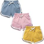 Girls Boys 3 Pack Running Athletic Cotton Shorts, Kids Baby Workout and Fashion Dolphin Summer Beach Sports, Yellow-blue-pink, 4 Years