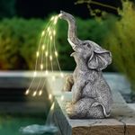 GIGALUMI Elephant Statue Garden Decoration Watering Elephant Figure Solar Powered LED Lights, Gifts for Mum, Birthday Gifts for Women, Elephant Decoration for Patio(10.6 Inch/ 27 cm)