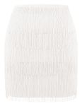 MANER Women’s Fringe Skirt Stretchy Sparkly Bodycon Tassel Trim Mini Skirt, White, Small