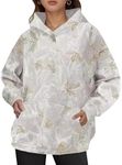 YKR Womens Camo Hoodie Oversized Maple Leaf Print Fleece Hooded Pullover Sweatshirt with Pocket, Grey, Medium