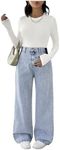 MakeMeChic Women's Maternity Jeans Wide Leg Over The Belly Straight Pregnancy Jeans Denim Pants Light Wash Large