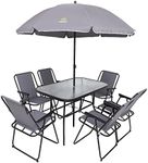 Nice C Outdoor Dining Sets, Patio Furniture Set, 8 Piece Set with Umbrella, Garden Outdoor Furniture Table Set with Removable Umbrella, Glass Table, and 6 Folding Chairs (Grey)