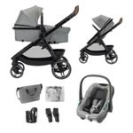 Maxi Cosi Zelia Select Trio, Baby Stroller 3 in 1 with Car Seat, 0-4 Years (0-22 kg), One-Hand Fold, Compact and Reversible Pushchair Travel System, with CabrioFix S i-Size Baby Car Seat, Grey