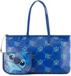 Disney Lilo and Stitch Tote bag - Girls, Boys, Teens, Adults - Stitch Faux PU Leather Cosplay Tote Handbag with Zipper Pouch, Blue, One Size